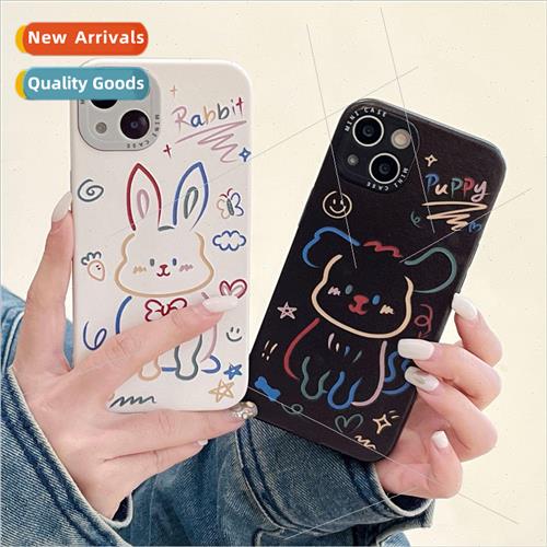 ins colorful lines rabbit puppy 适用 iPhone 12 case 13Pro Ma