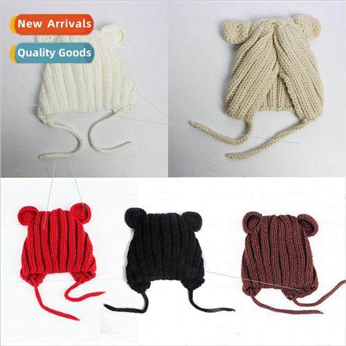 Childrens new handmade Mickey ears wool cap Baby monochrome