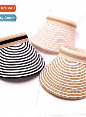 2019 Womens Hundred Stripes Hollow Top Straw Hat Summer Suns