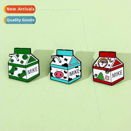 Cartoon creative personality milk carton brooch animal milk