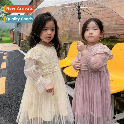 Lace lace girls dress spring and fall childrens baby pleated