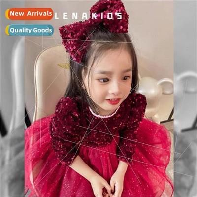 Send headdress New Years velvet sequins dress dress girls lo