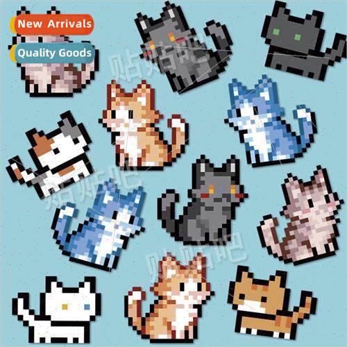 Cartoon cute pixel pet cat stickers luggage suitcase suitcas