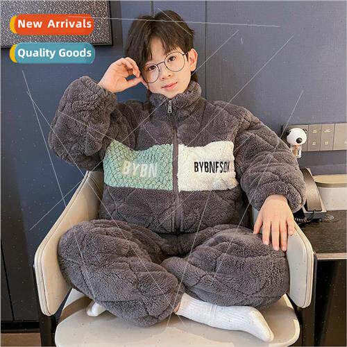 2023 new winter childrens pajamas boys facecloth three layer