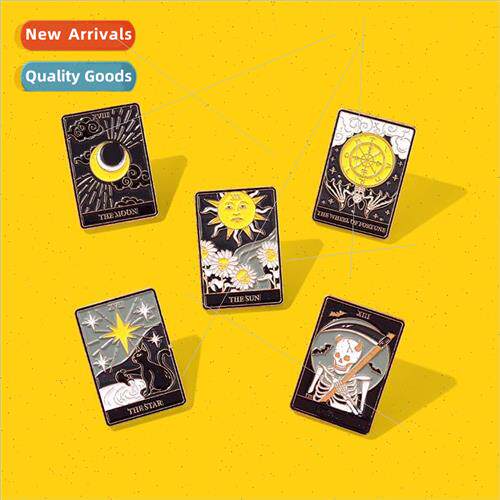 Tarot Card Brooch Black Skull Badge Moon Sun Badge Small Pin