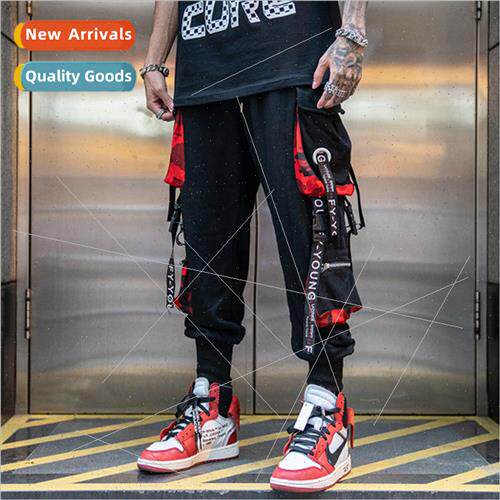 Guochao set hiphop webbing Harun drawstring pants men ins hi