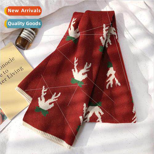 Winter chic antler scarf Japanese deer red green double laye