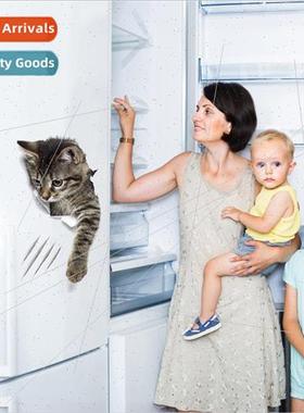 Realistic cat with heart stickers cabinet wine cabinet refri