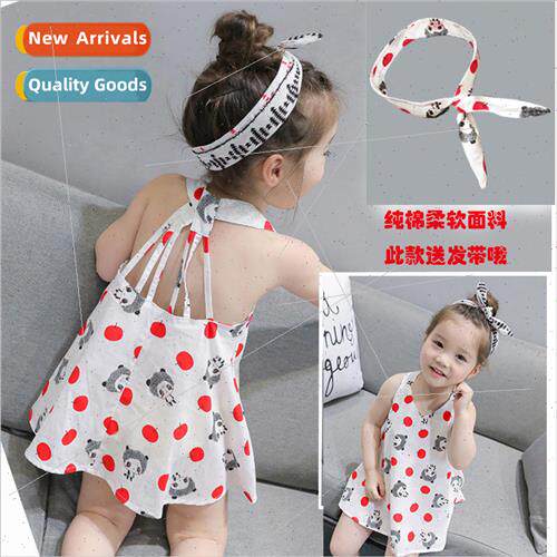 2023 summer new childrens Korean girls lamb print dress back
