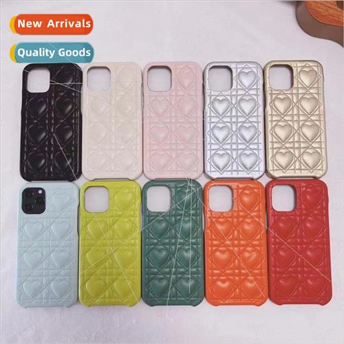 适用 Apple 14promax niche love diamond lattice leather phone