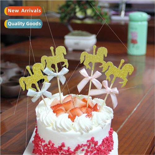 Cute horse insert birthday party gold glitter cake decoratio