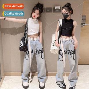 jazz jeans letter high print Kong waisted Hong Girls 2023