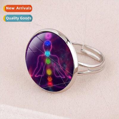 Yoga Themed Time Gemstone Opening Adjustable Ring