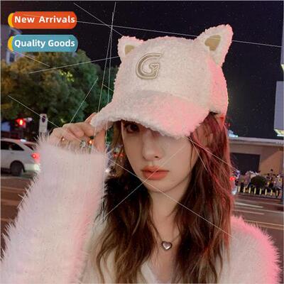 Koreas new hat female winter warm lambswool baseball cap swe