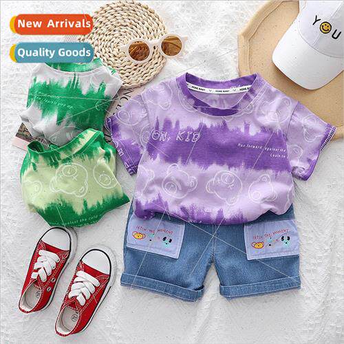Boys cartoon short-sleeved suit 2023 children two-piece cott
