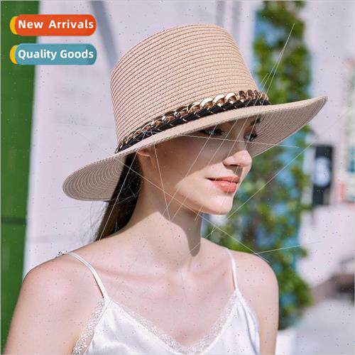 New concave top gold chain tasseled straw hat womens summer