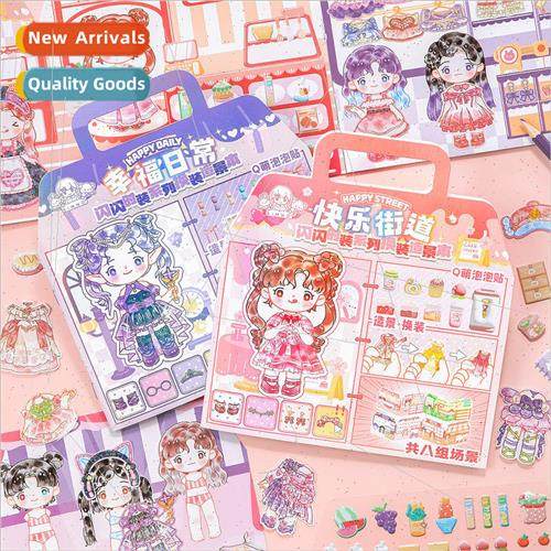 Glitter time bubble stickers books dress up scenic 3D goo ca