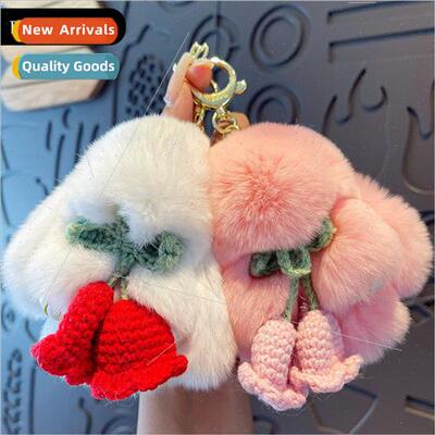 Cartoon otter rabbit fur bell orchid flower rabbit keychain