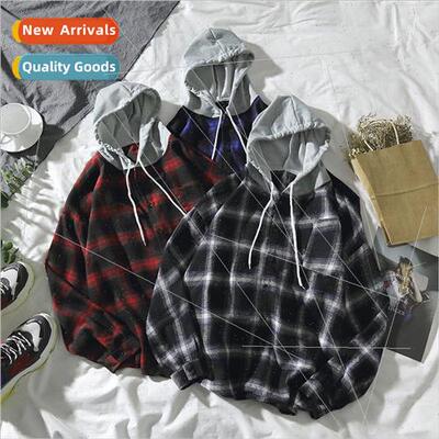 Hong Kong  hooded plaid shirt male Korean teenagers thin sec