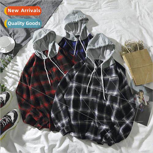 Hong Kong  hooded plaid shirt male Korean teenagers thin sec