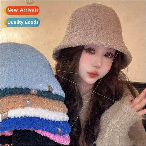 Winter fishermans hat female lamb wool velvet bucket hair wa