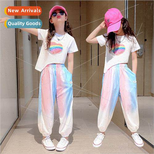 Girls T-shirt pants suit 2023 summer new big childrens cloth