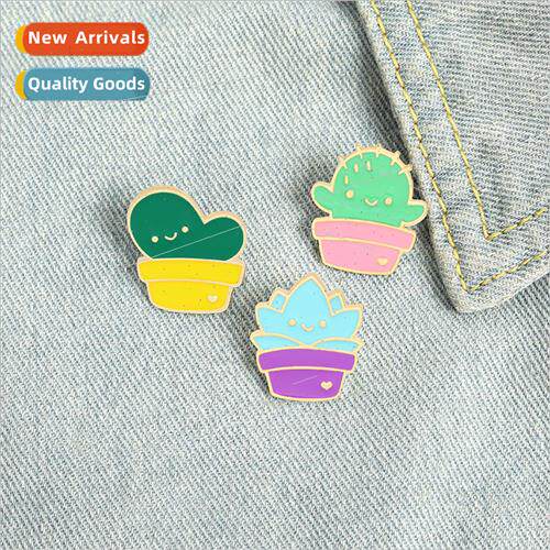 Cartoon creative cute mini  of the smiley potted plant brooc