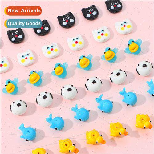 Cartoon animals hand-painted fun glaze loose beads kitten be