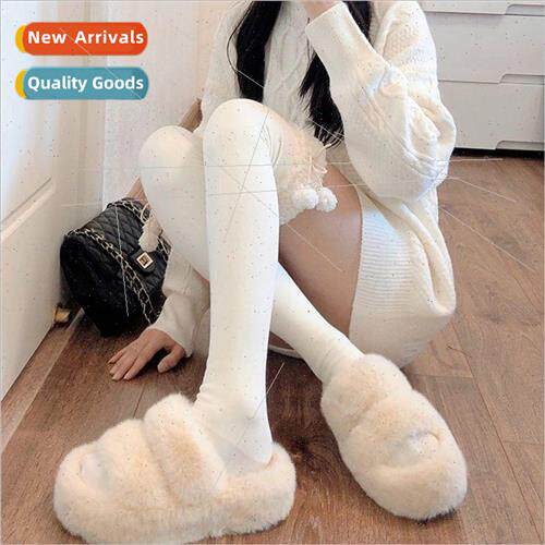 Autumn and winter padded white wool ball stockings women lam