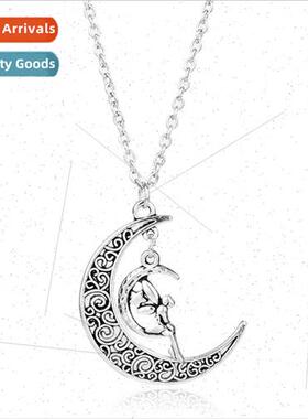 Skeleton Moon Girl Pendant Necklace Maiden Warrior Collarbon