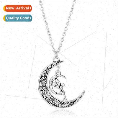 Skeleton Moon Girl Pendant Necklace Maiden Warrior Collarbon