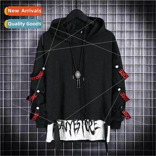 sweater men students loose casual color collision false two-