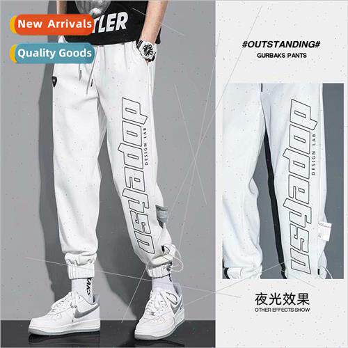 Sweatpants mens spring and summer thin white side striped dr