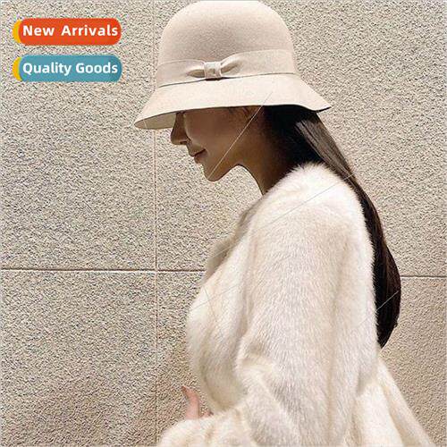 23 new bow wool tweed fisherman hat female fashion retro Hep