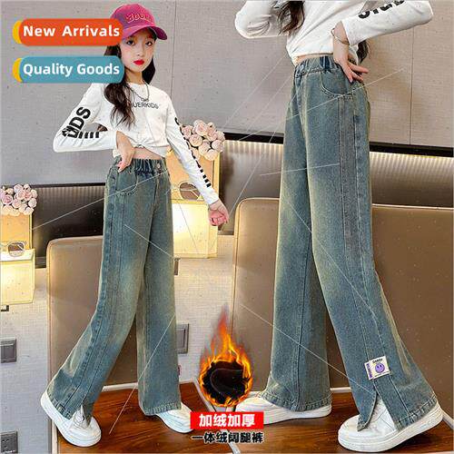 Girls padded open jeans new fall and winter  girls straight