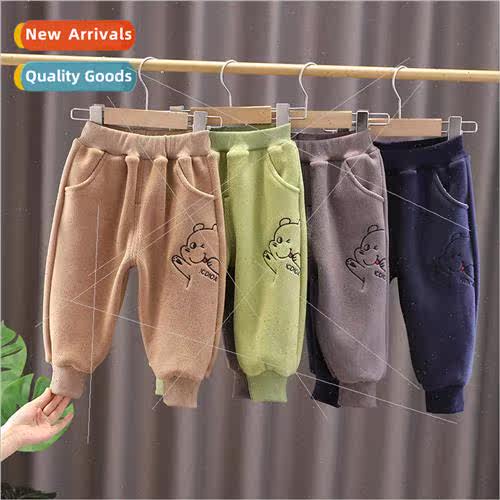 2023 winter new childrens single pants cartoon cute embroide