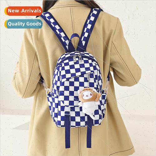 Plaid small backpack female 2022 new Korean girls shoulder b