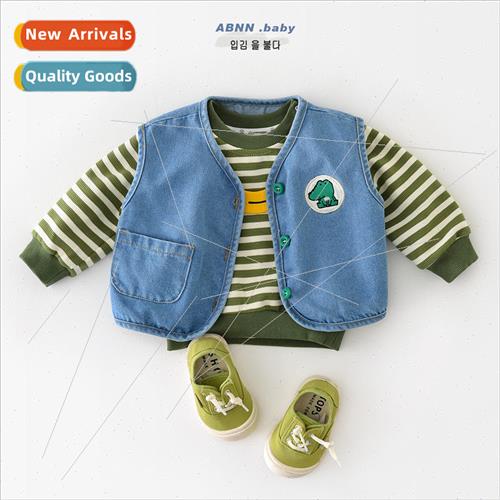 Baby vest baby spring and fall washed denim undershirt newbo