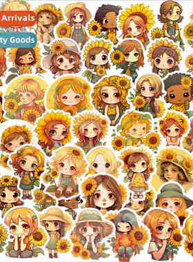 50 sunflower girl stickers cute female sunflower creative ca