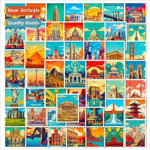 50 pcs of world landmarks stickers oil painting  world famou