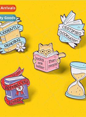 Grimoire brooch erudition cat clock pin book book scarf clas