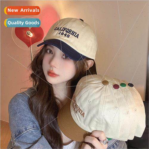 Hat female spring and fall windproof duck tongue cap embroid