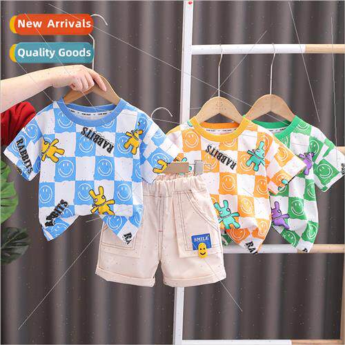 2023 new childrens round neck full print suit girls summer b