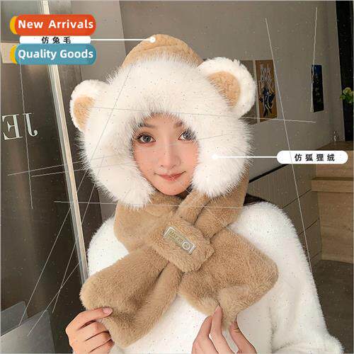 Cute bear ears fall and winter hat two-piece set of female w