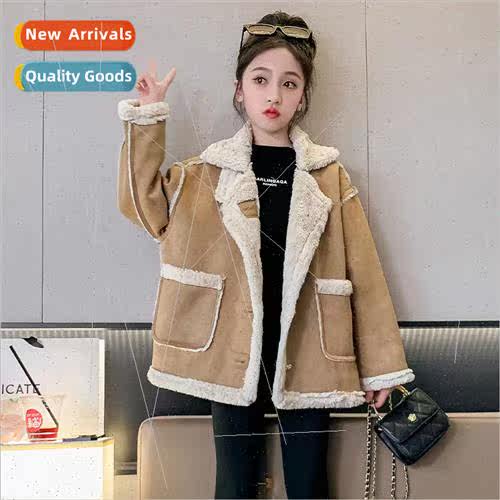Girls deerskin velvet jacket padded fur one fall and winter