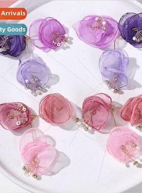 Fairy aesthetic three-color splicing mesh flowers diy handma