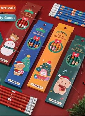 New Christmas pencils cartoon cute pencil box with eraser 6