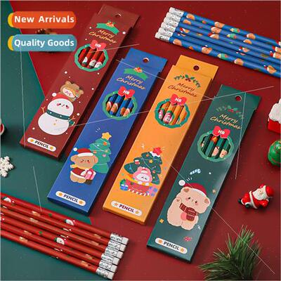 New Christmas pencils cartoon cute pencil box with eraser 6