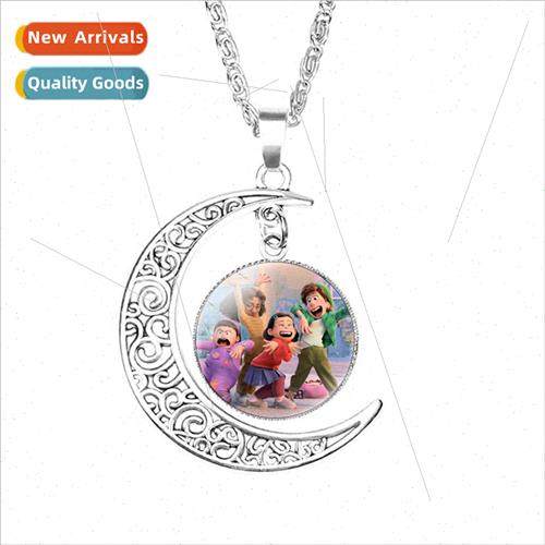 turning red cartoon pattern time gem moon pendant necklace y