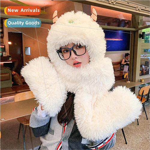 Fall and winter cartoon hat scarf all-in-one gloves three-in